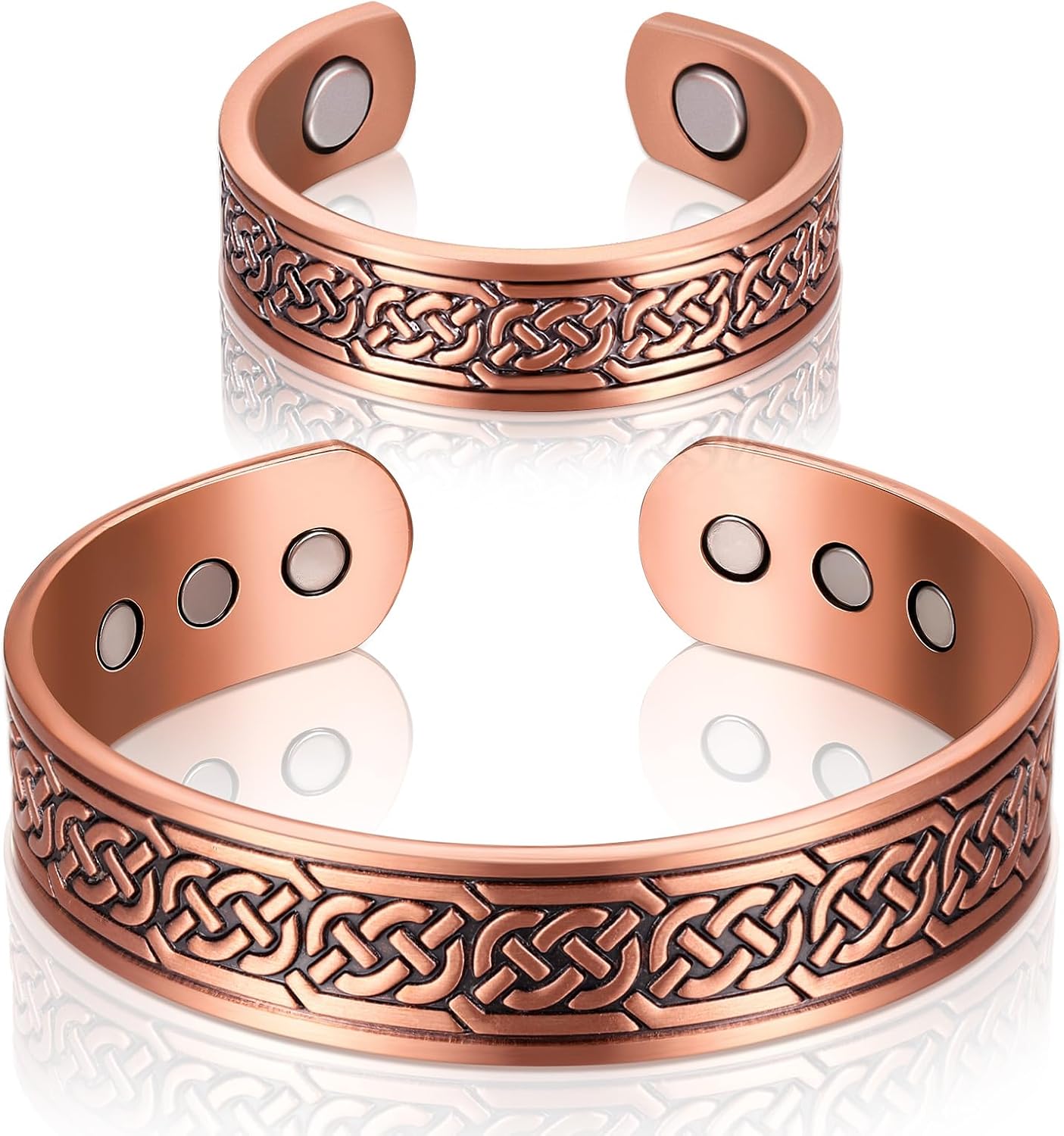 EnerCoppeX Set Bracciale Magnetico in Rame Solido da 6,5 e Anello da 2,3, Bracciale Gioielli Combinazione Magnetica in Rame Solido 99,99% 8 Anelli Magnetici 4 Magneti Misura Regolabile Unisex