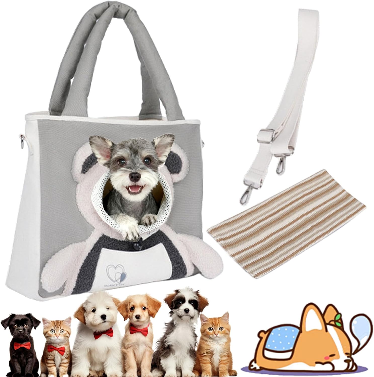 Pet Carrier Shoulder Bag, 2026 New Portable Shoulder Pet Carrier Bag, Dog Carriers Sling, Cozy Carriers for Dogs and Cats Under 9 lbs, Handbag for Outdoor, Shopping, and Camping (White)