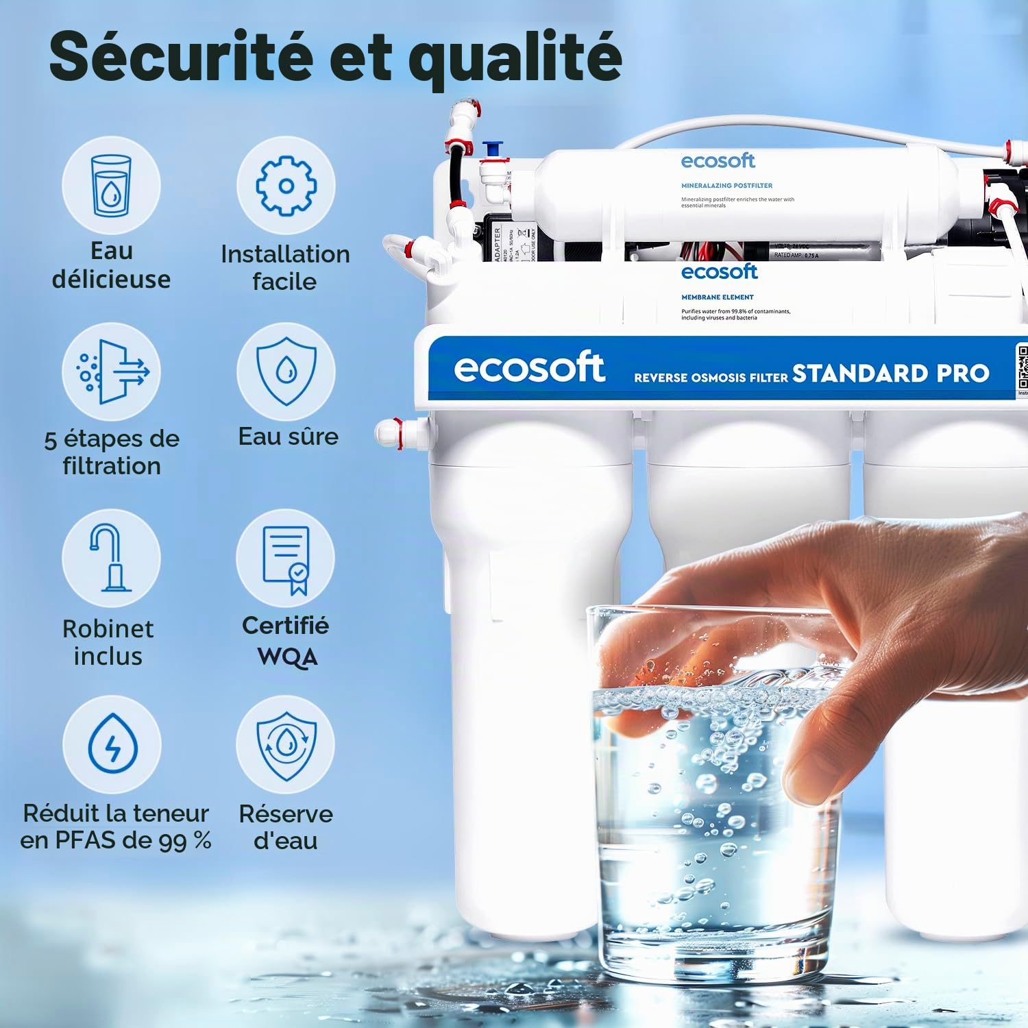 Ecosoft Standard Pro Filtre à osmose inverse - Avec pompe intégrée, purification efficace et installation facile