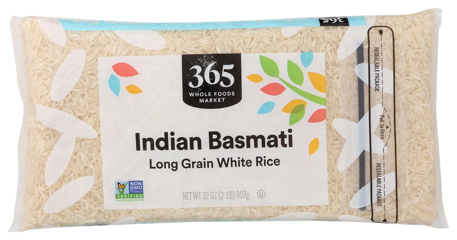 365 by Whole Foods Market Indian Basmati White Rice, 32 oz - Premium Long Grain, Gluten-Free, Fat-Free Aromatic Rice