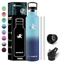 KollyKolla Borraccia Termica 1 litro, Borraccia con Cannuccia, Bottiglia Termica Senza BPA & Perdite, Borraccia in Acciaio Inossidabile, Riutilizzabile, per Adulto, Yoga, Sport, Ciclismo, Palestra