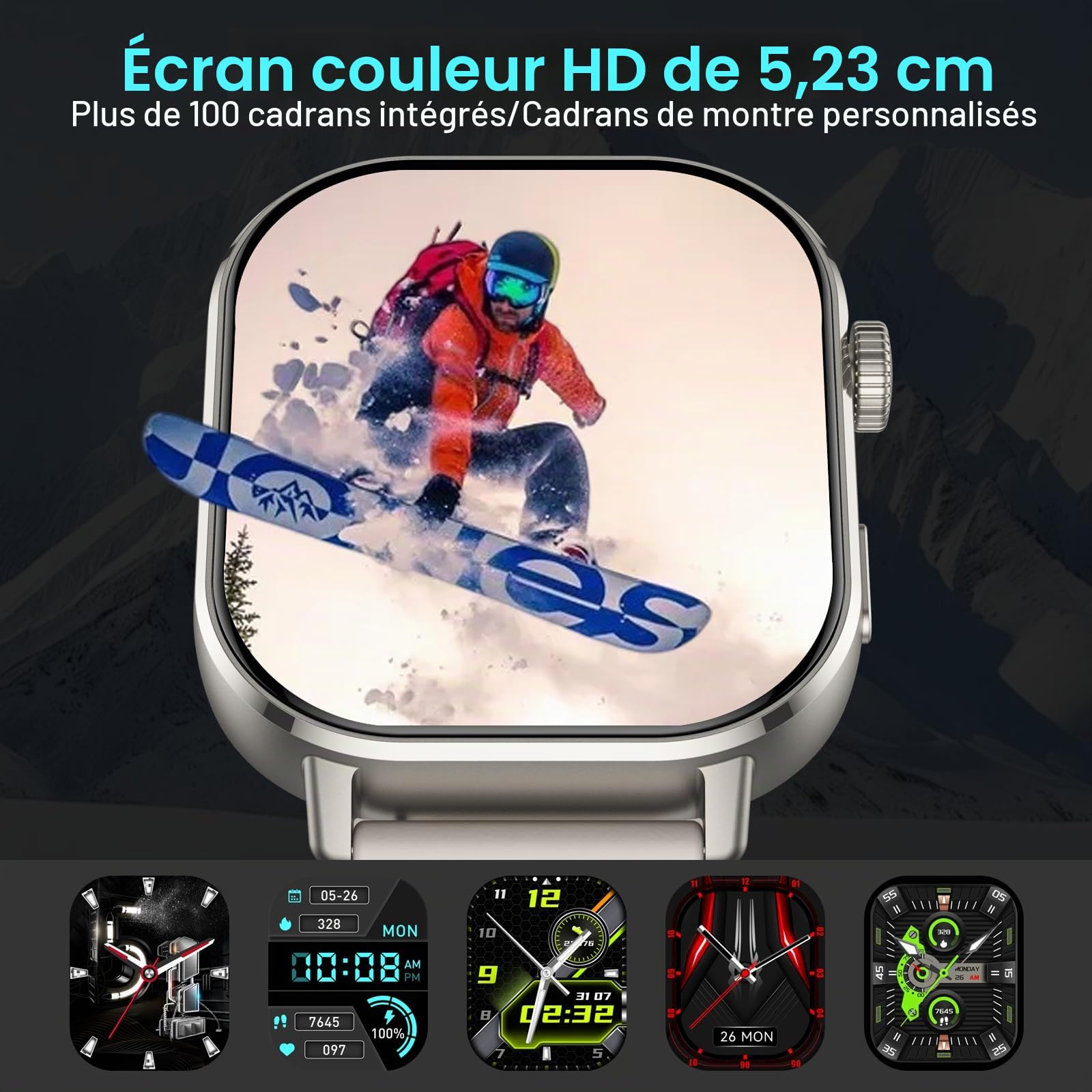 GPS Montre Connectée Homme Femme, AMOLED 2,06" Smartwatch 5ATM Étanche HD Appels Bluetooth, 110+Sportifs Montre Sport Podometre Cardiofrequencemetre SpO2 Sommeil, Montre Intelligente pour Android iOS