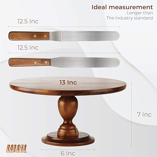 Miniatura 4 de RABAHA Soporte para pastel de madera de acacia rústico soporte para pasteles de 13 pulgadas de madera con 2 espátulas de glaseado pedestal para