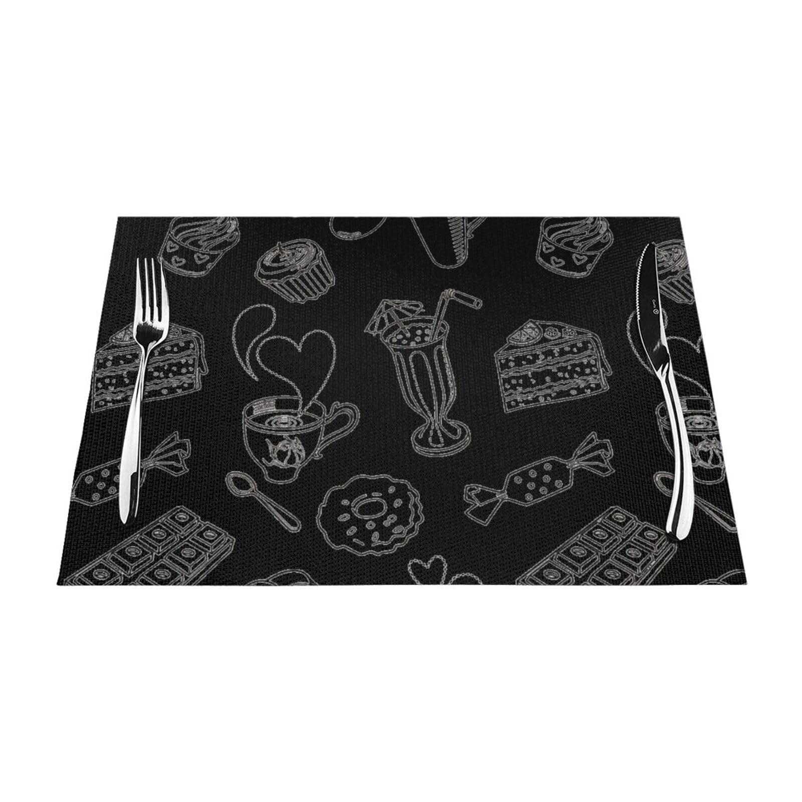 PVC Placemat Set of 6 PCS, 45x30 CM, Afternoon Tea Printed Non-Slip Heat Resistant Place Mats for Kitchen Dining Table Indoor Outdoor
