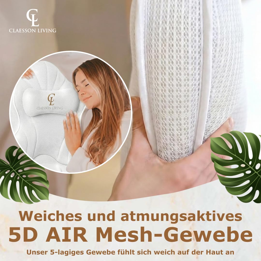 Badewannenkissen Ganzkörper Badekissen (126x41cm) - Badewannenmatte mit Kopfstütze (13cm) unterstützt Nacken, Rücken und Beine - Mit Wasch- und Reisebeutel und einem Hängehaken für Trocknen - Weiß