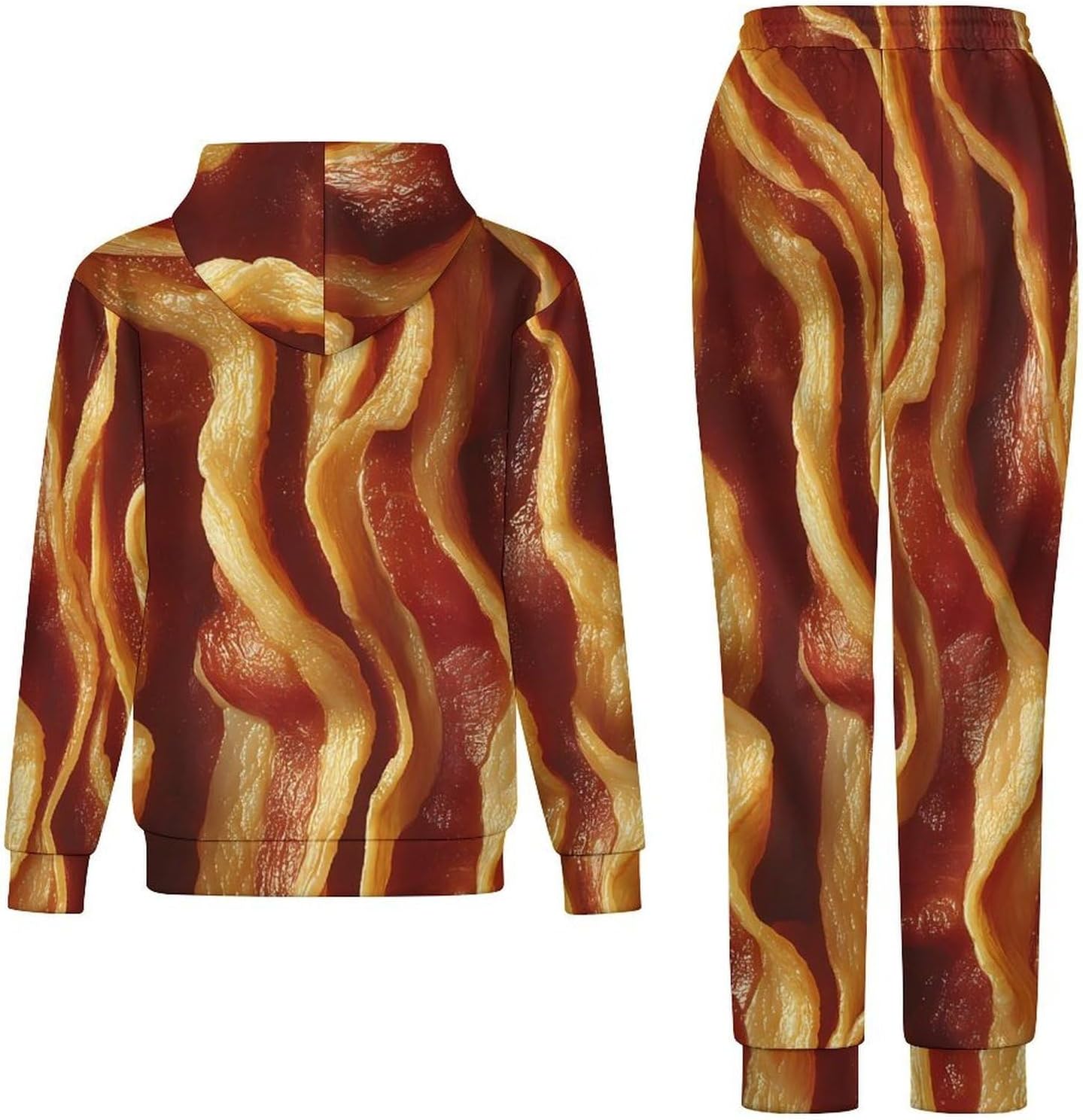 Bacon Men's Hooded Set Casual 2 Pieces Suits Pullover Tracksuit Hoodies And Sweatpants