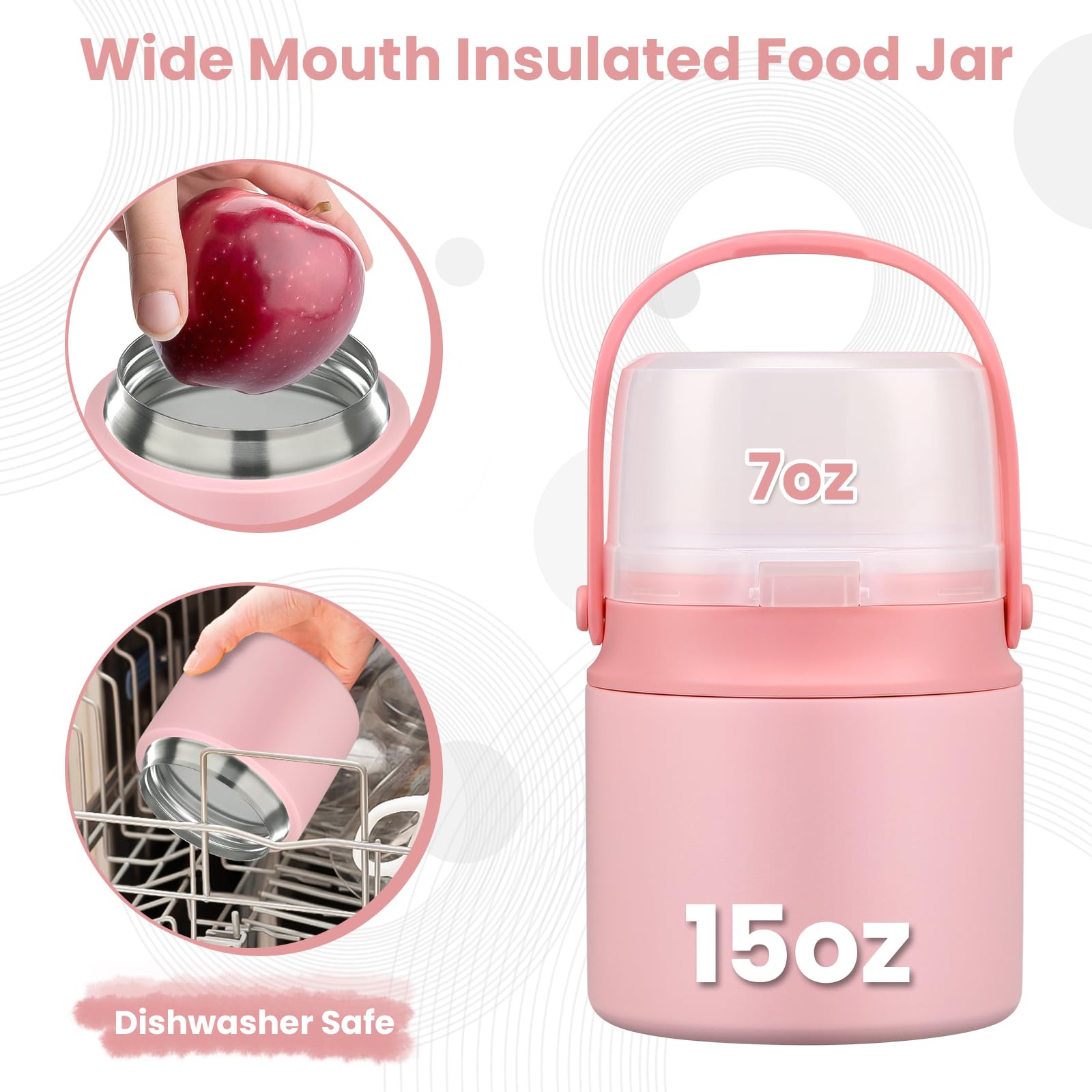 Contenedor aislado 2 en 1 para alimentos y aperitivos, termo de sopa infantil de 15 onzas para comida caliente con asa y cuchara, a prueba de fugas, caja de aperitivos reutilizable para niños pequeños 5
