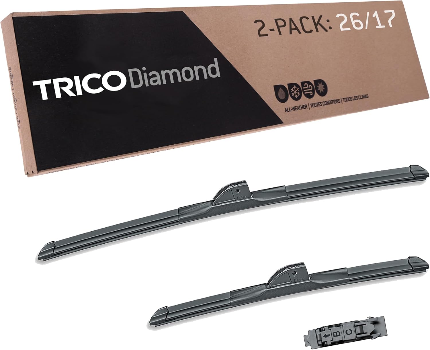 TRICO Diamond 26" + 17" Premium Automotive Replacement Windshield Wiper Blades (Set of 2), Passenger and Driver Side All-Weather Beam Wiper Blades for Select Vehicle Models Ultimate