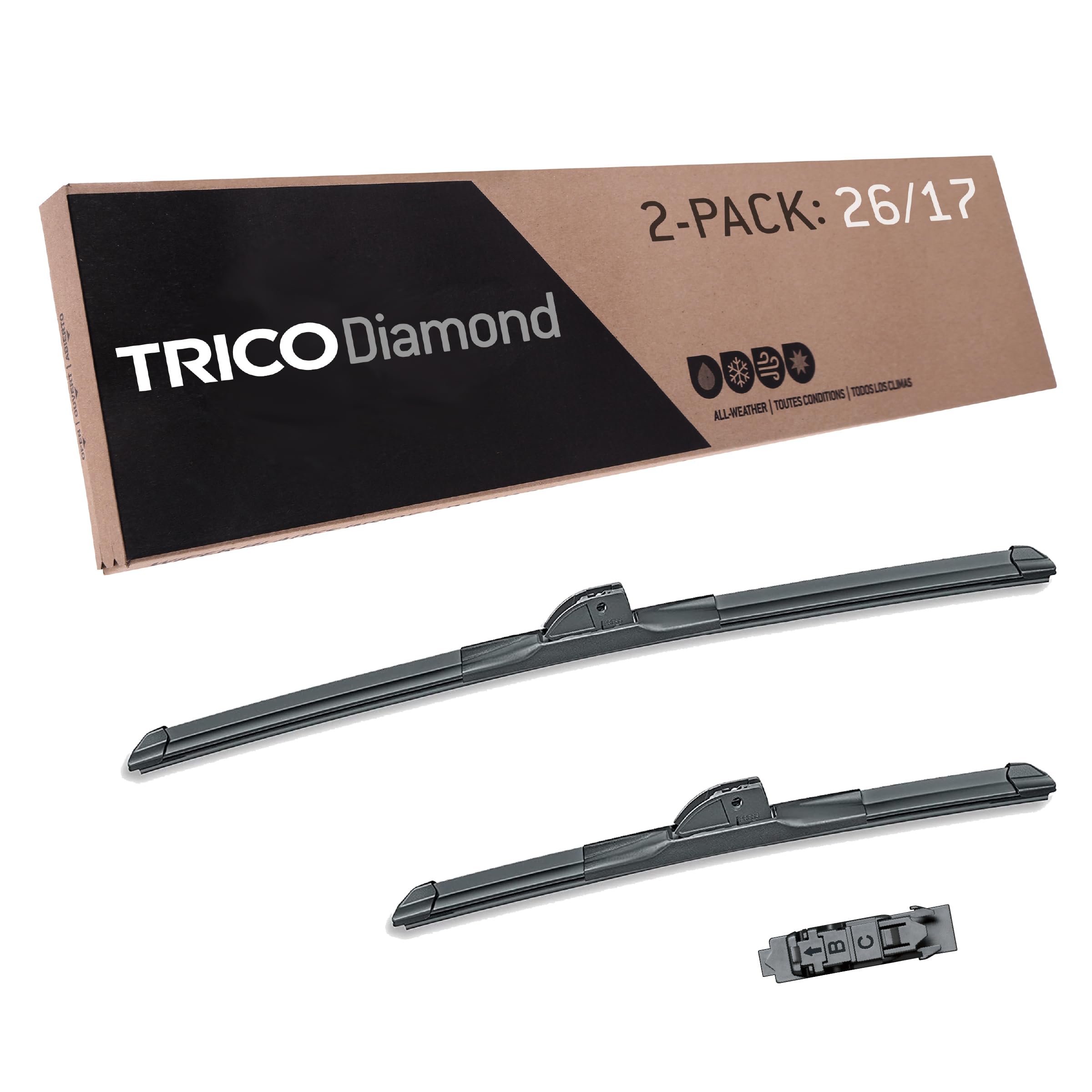TRICO Diamond 26" + 17" Super Premium Automotive Replacement Windshield Wiper Blades (Set of 2), Passenger and Driver Side All-Weather Beam Wiper Blades for Select Vehicle Models (Item #25-2617)