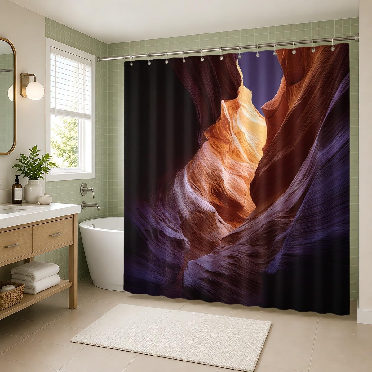 Tenda Doccia 240x200cm Paesaggio Poliestere, per Bagno, Casa e Hotel