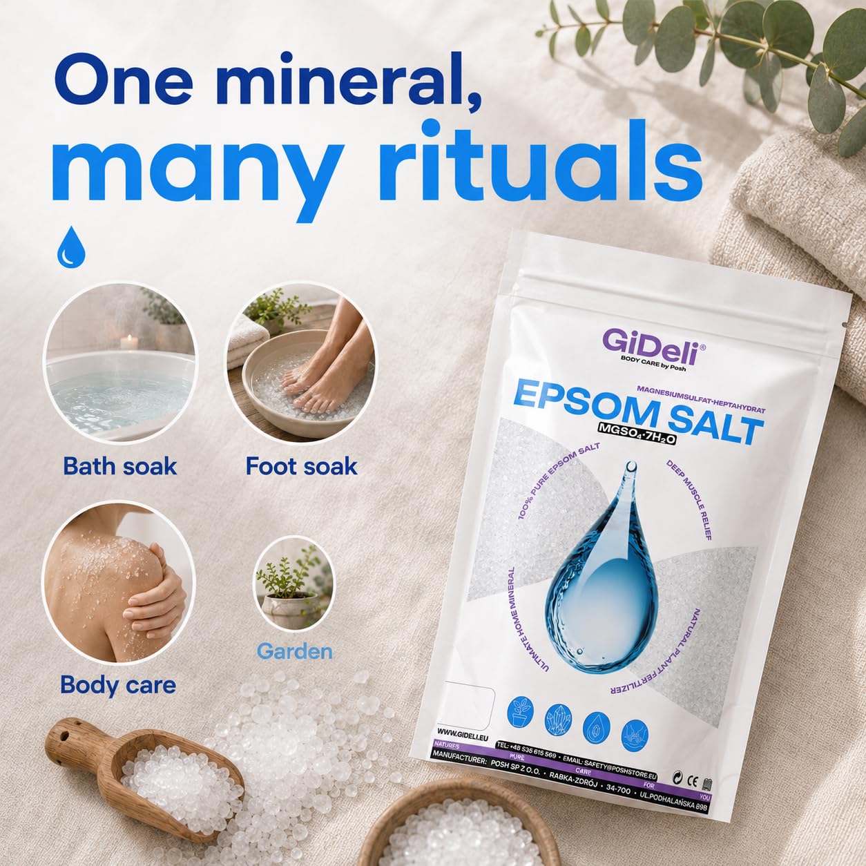 GiDeli Epsom sale da bagno Sale Epsom, solfato di magnesio puro eptahidrato, qualità farmaceutica (20 kg)