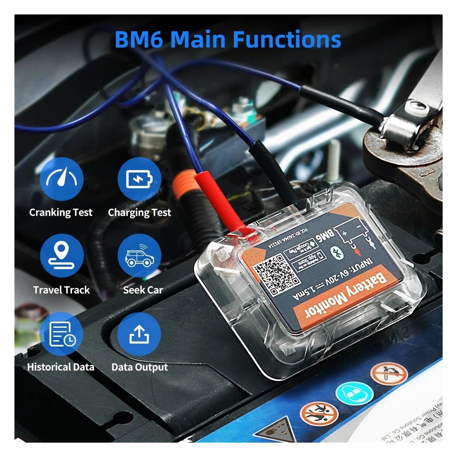Monitor De Batería Inalámbrico Bluetooth, Probador De Batería De Monitoreo De Salud De Batería De Coche De 12V For Motocicleta, Camión Y Coche