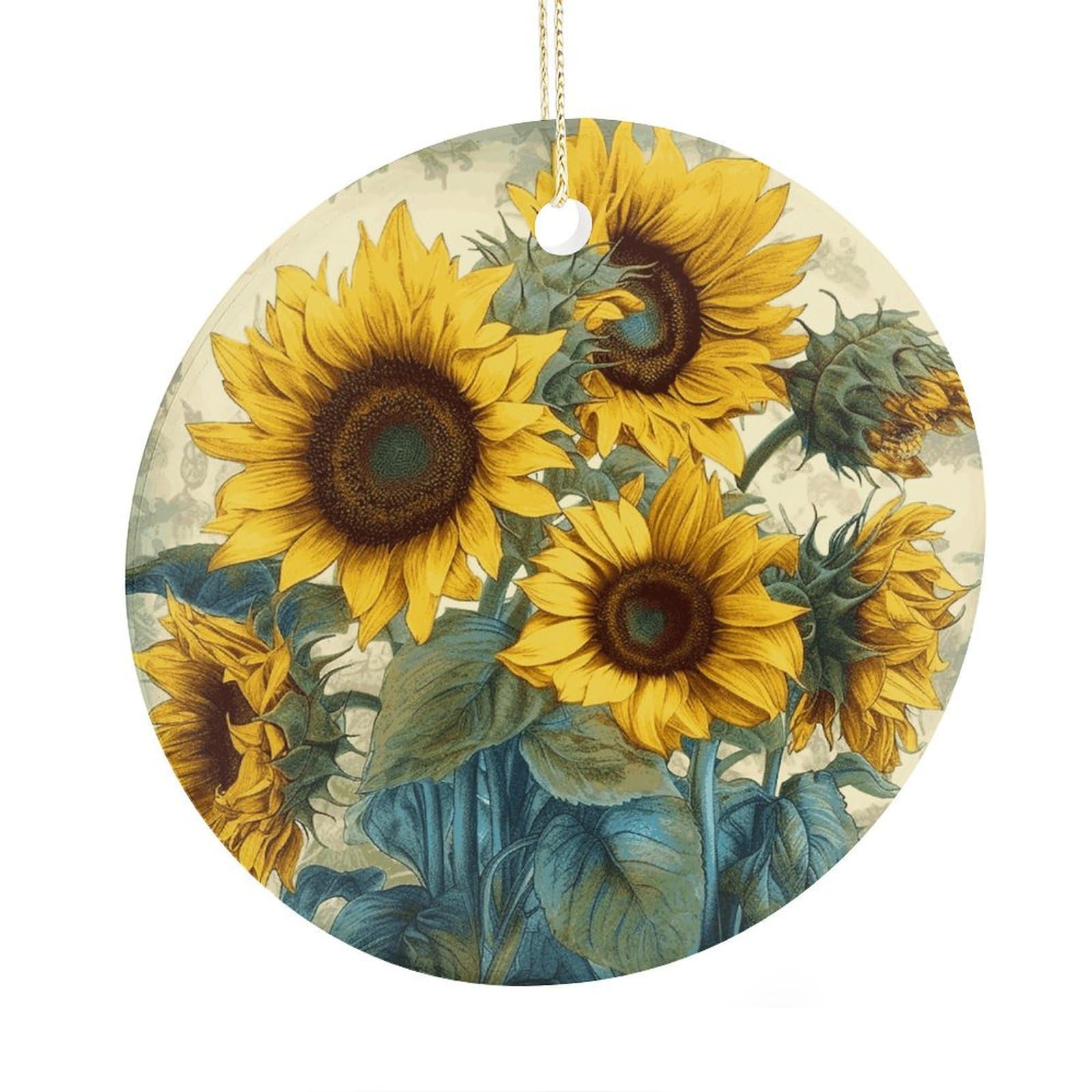 Adfgyerh Style Sunflower Print Ceramic Circular Pendant,2.9 Inch，Hanging Ornament，Gift Exchange Idea Round Ceramic Ornament,For Mom And Daughter，For Home Indoor Outdoor Decor.