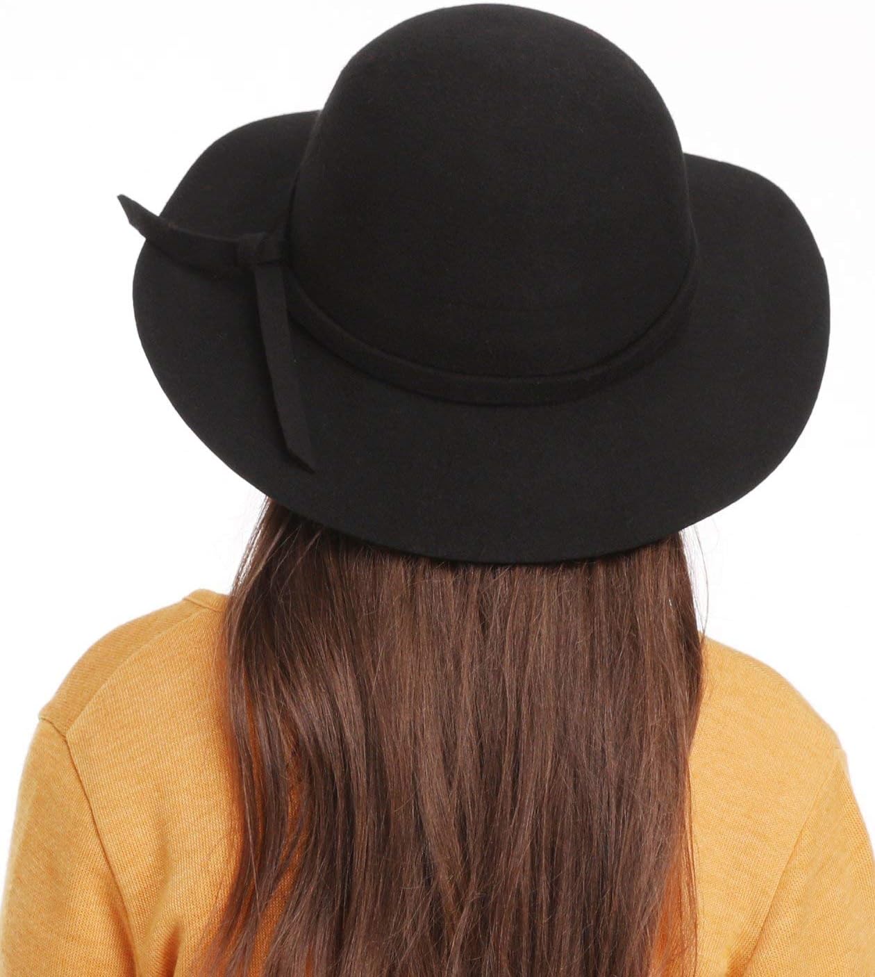 Bienvenu Kids Girl's Vintage Dome 100% Wool Felt Bowler Cap Floppy Hat Bow