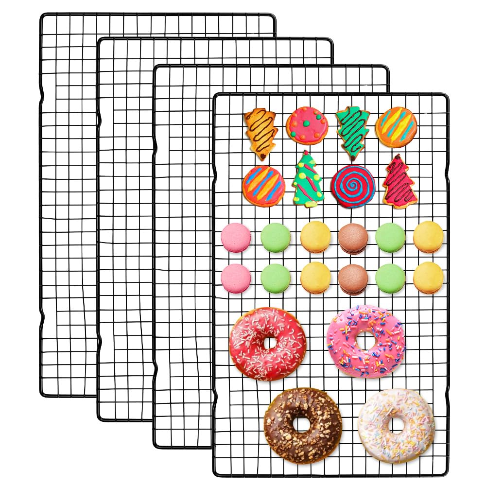 Corsehild 4 PCS Cooling Racks Large Wire Grill Rack Carbon Steel Baking Rack Heavy Duty Oven Tray Rack Non-Stick Cake Cooling Tray for Cooking Roasting Grilling Drying, Dishwasher Safe, 40.5x25x1.5CM