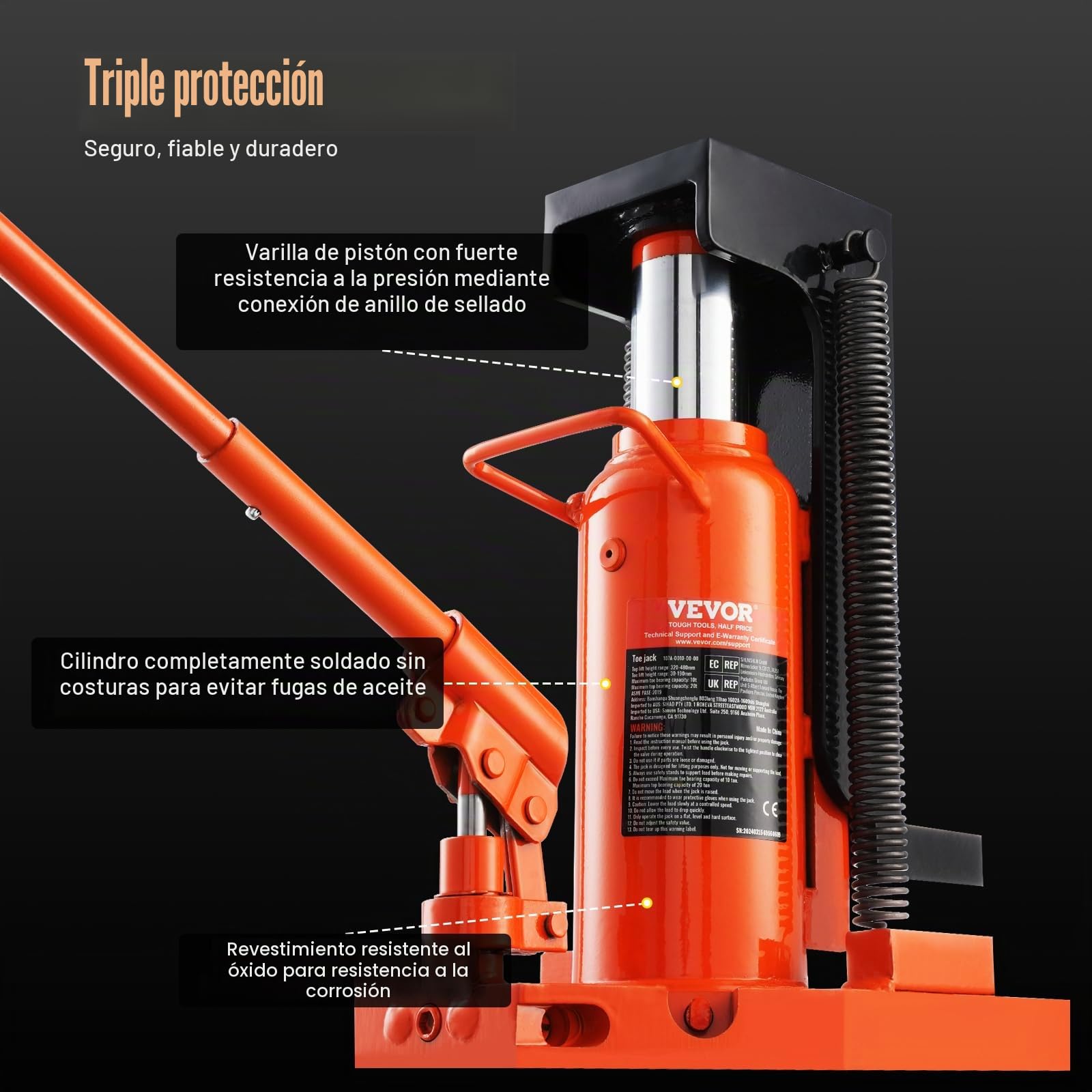VEVOR Gato hidráulico, plataforma elevadora de 5 t en la punta, capacidad de elevación de 10 t en la punta, altura de los dedos de 20 a 173 mm, altura superior de 287 a 440 mm, gato hidráulico de aire