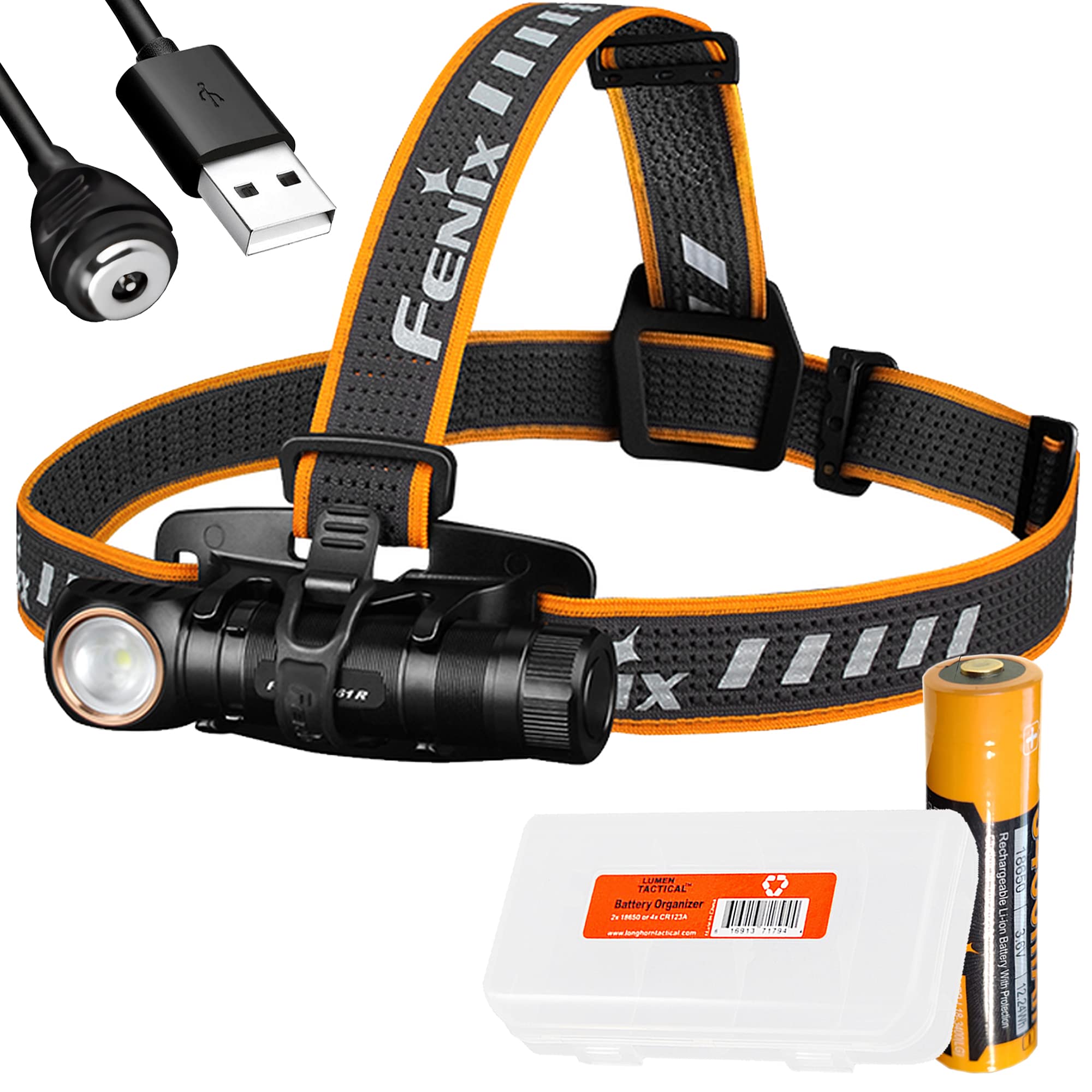 Fenix HM61R 1200 Lumen L-Shape Magnetic Rechargeable Headlamp with White & Red Lights and LumenTac B