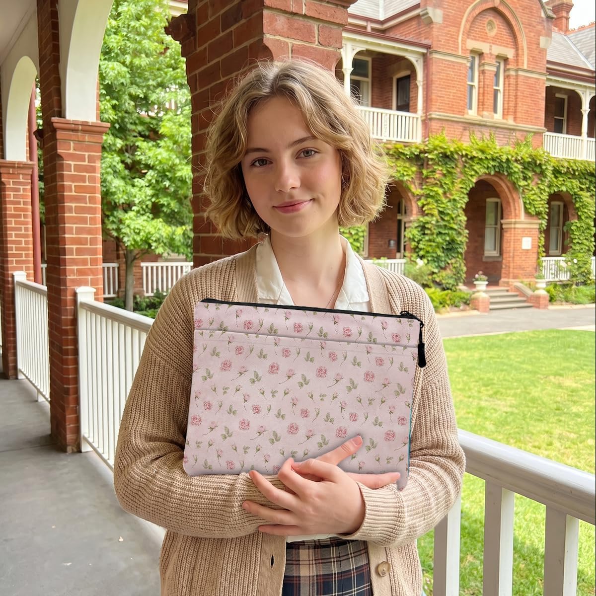 13.3 inch Laptop Case, Watercolor Rose Print Laptop Sleeve, Soft Velvet Computer Sleeve with Pocket, Compatible with 13-13.3 Slim Laptops, Cottagecore Notebook Cover Bag for Women Girls image 5
