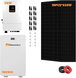 10KWH Hybrid Solar Power System Complete Kit Solar Home Energy Storage System 10PCS 550W Solar Panel (5500W) + 1Set 48V 5KW Split Phase Inverter Built in MPPT + 1Set 10kwh Lithium Battery