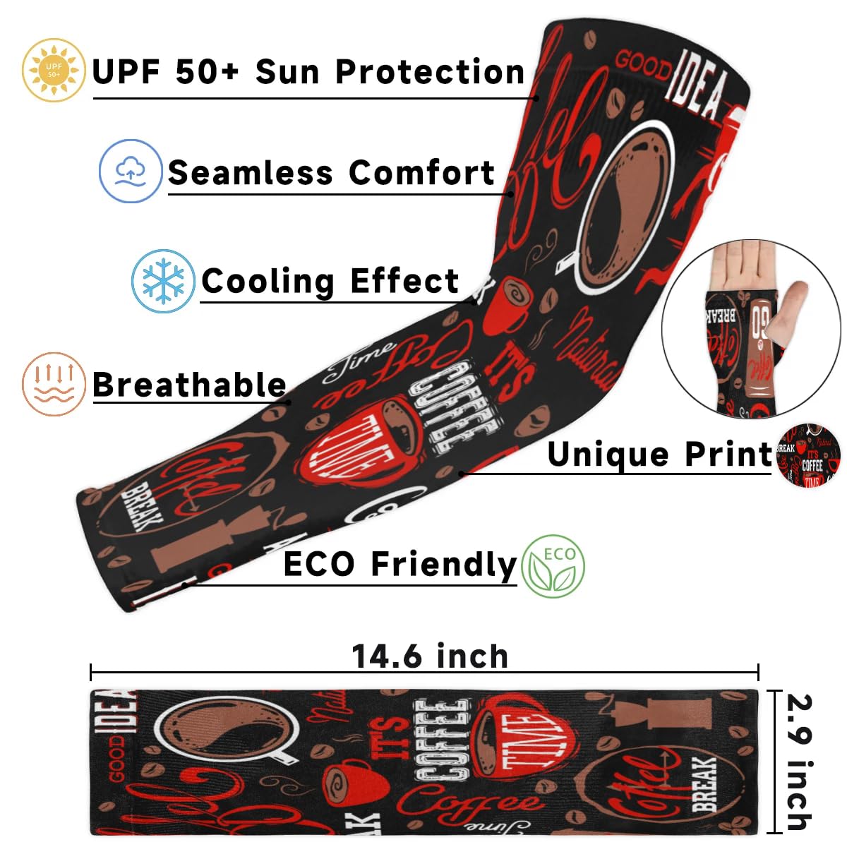 Eativisa Gardening Sleeves for Women Men Arm Sleeves Break Coffee Time Anti-Slip Defense Sun Protection Sleeves Breathable UV Cooling Farmer Sleeves Cover Arms for Sport Outdoor Running