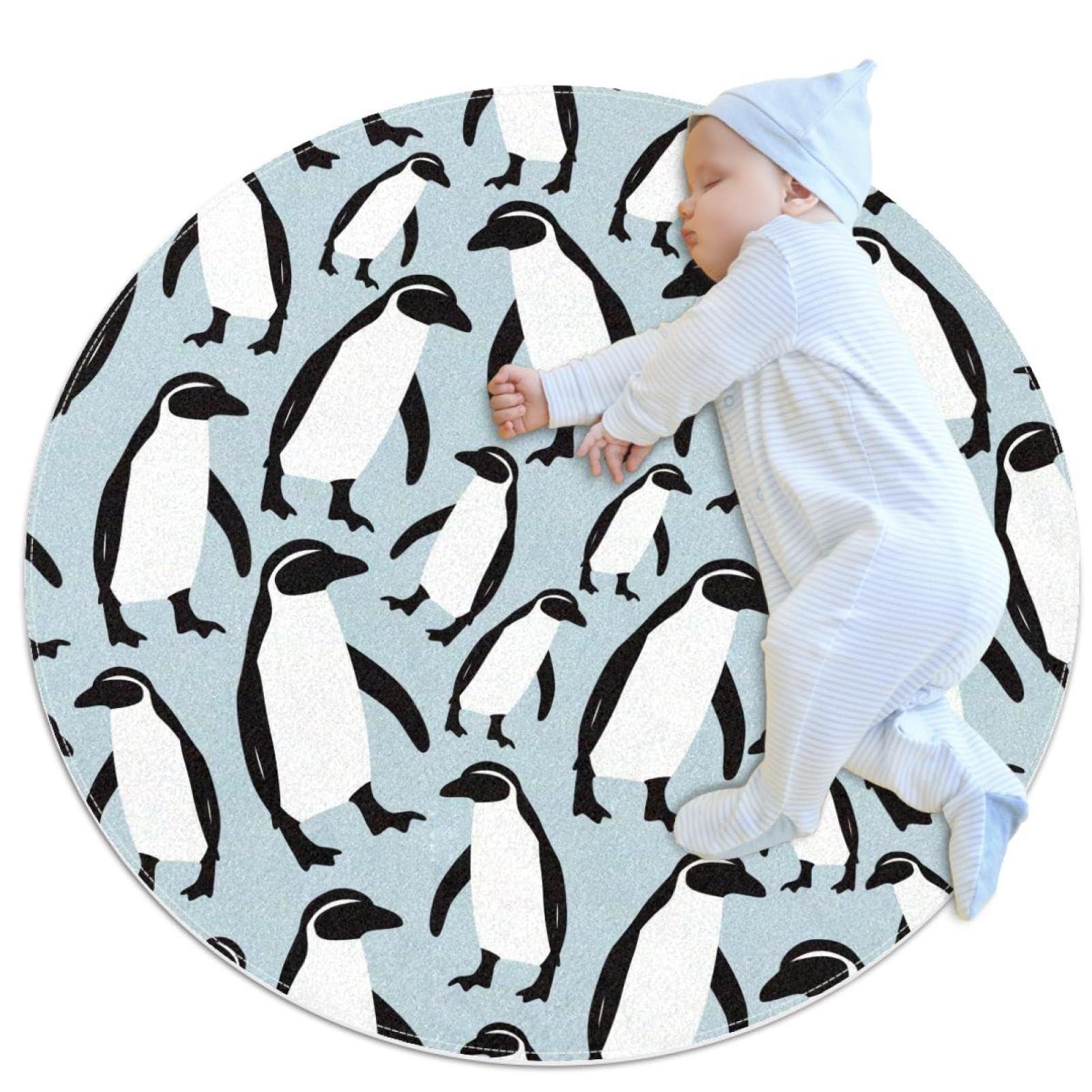 Tapis de salle de bain camomille pingouin chambre enfant rond 1m