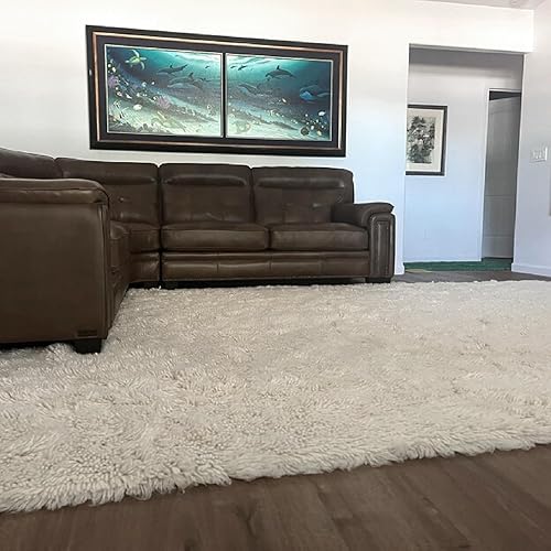 Miniatura 6 de Alfombras flokati elegantes de bajo perfil, todo el grosor con un pelo más bajo, 100% lana orgánica, alfombra lanuda de lana natural blanquecina (3