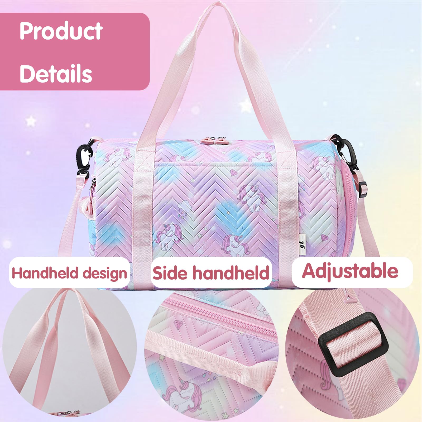25L Borsa Palestra Unicorno, Borsa da Viaggio Bambina, Impermeabile Borsa Piscina Sportiva, Borsone Viaggio, Travel Weekender Gym Bag Con Scomparto per Donna Scarpe e Strato Umido (Rosa)