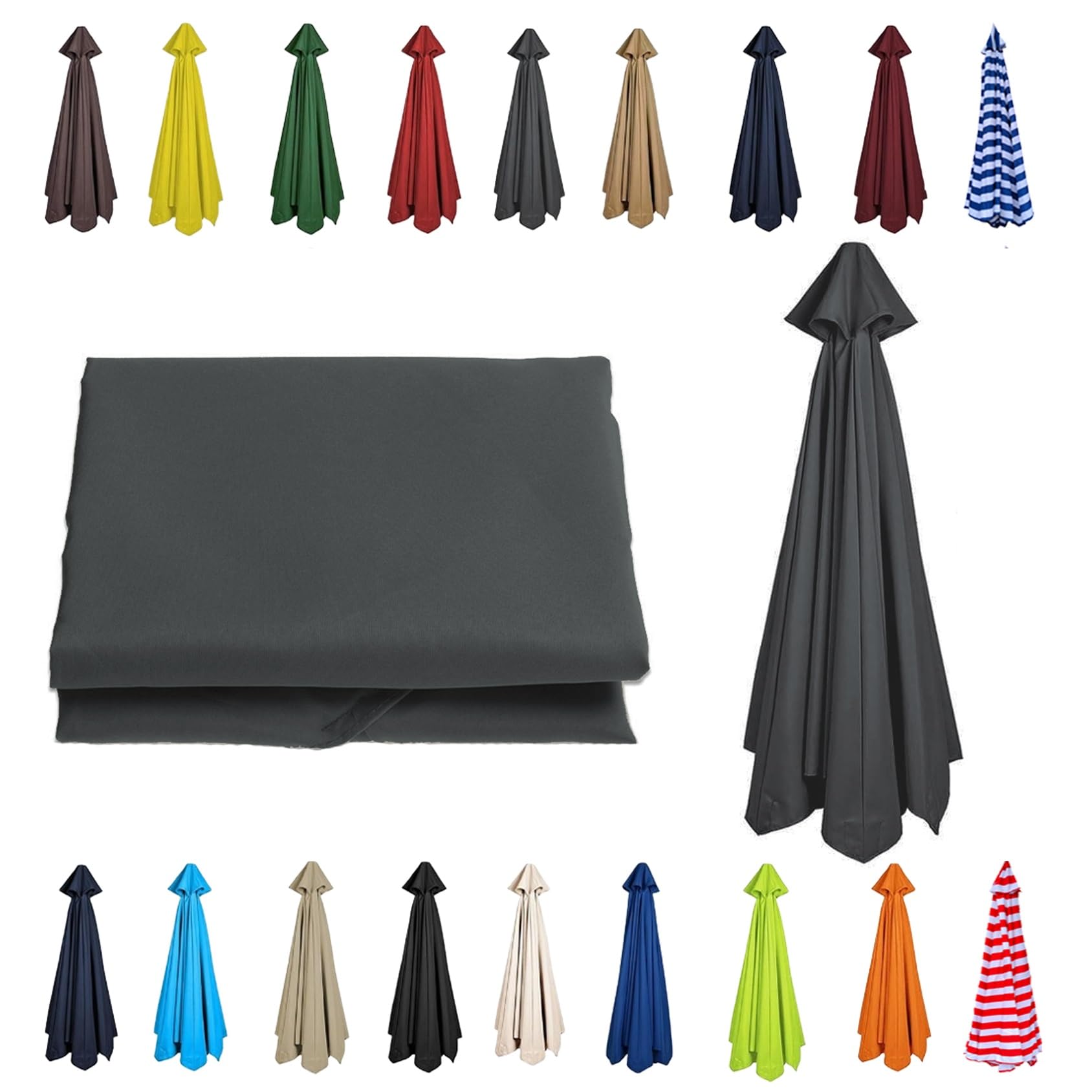CMJYMX 6/8 Arms Patio Replacement Parasol Canopy | Sun Umbrella Replacement Cloth 230cm/270cm/300cm | Waterproof Umbrella Replacement Top Shade Fabric Cover(Gray,6 RIBS: 250CM/8.2FT)
