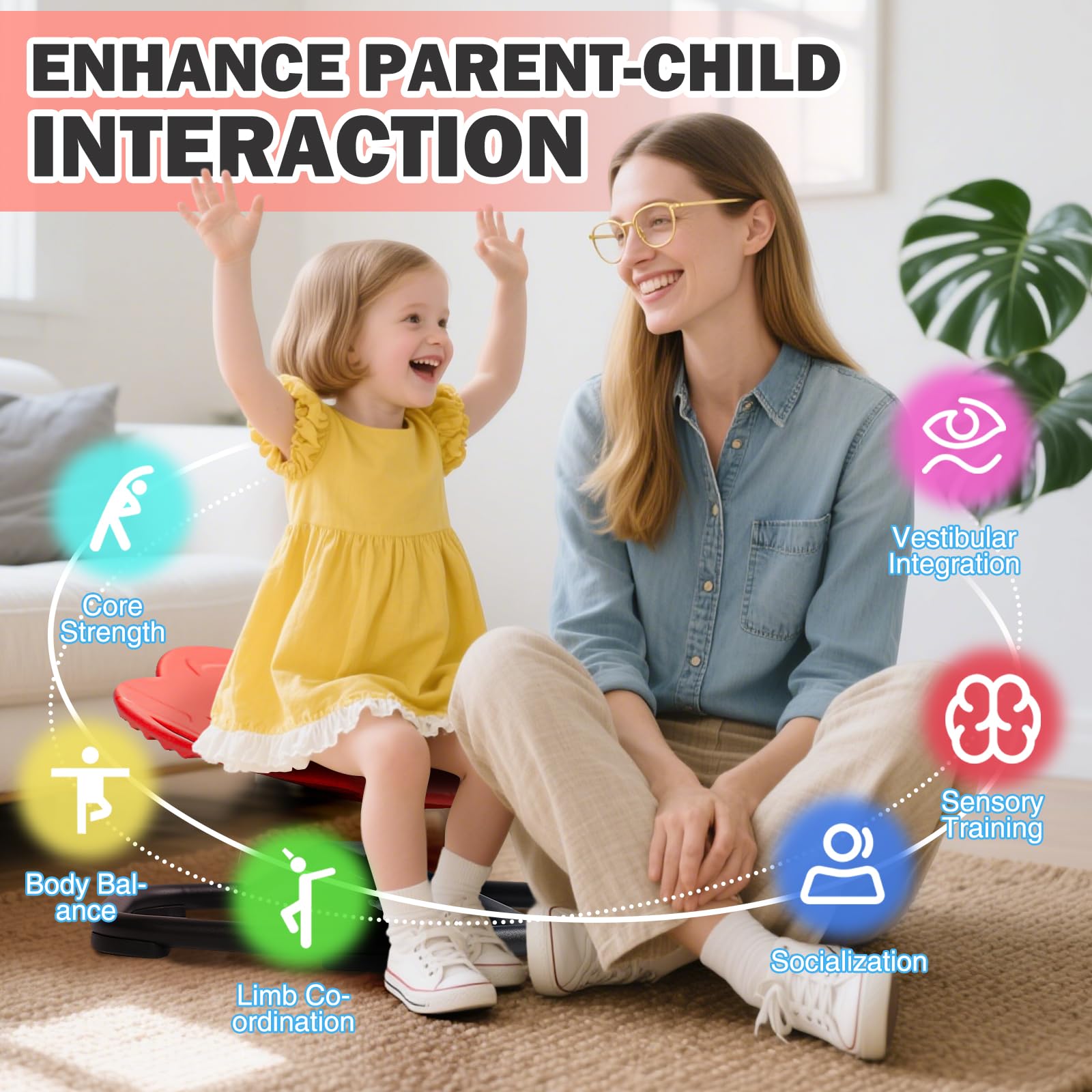 Carrousel Chaise pivotante pour enfant avec poignée, chaise pivotante à 360°, jouet d'autisme, aide à l'entraînement physique et à l'équilibre, chaise d'équilibre pour garçons et filles