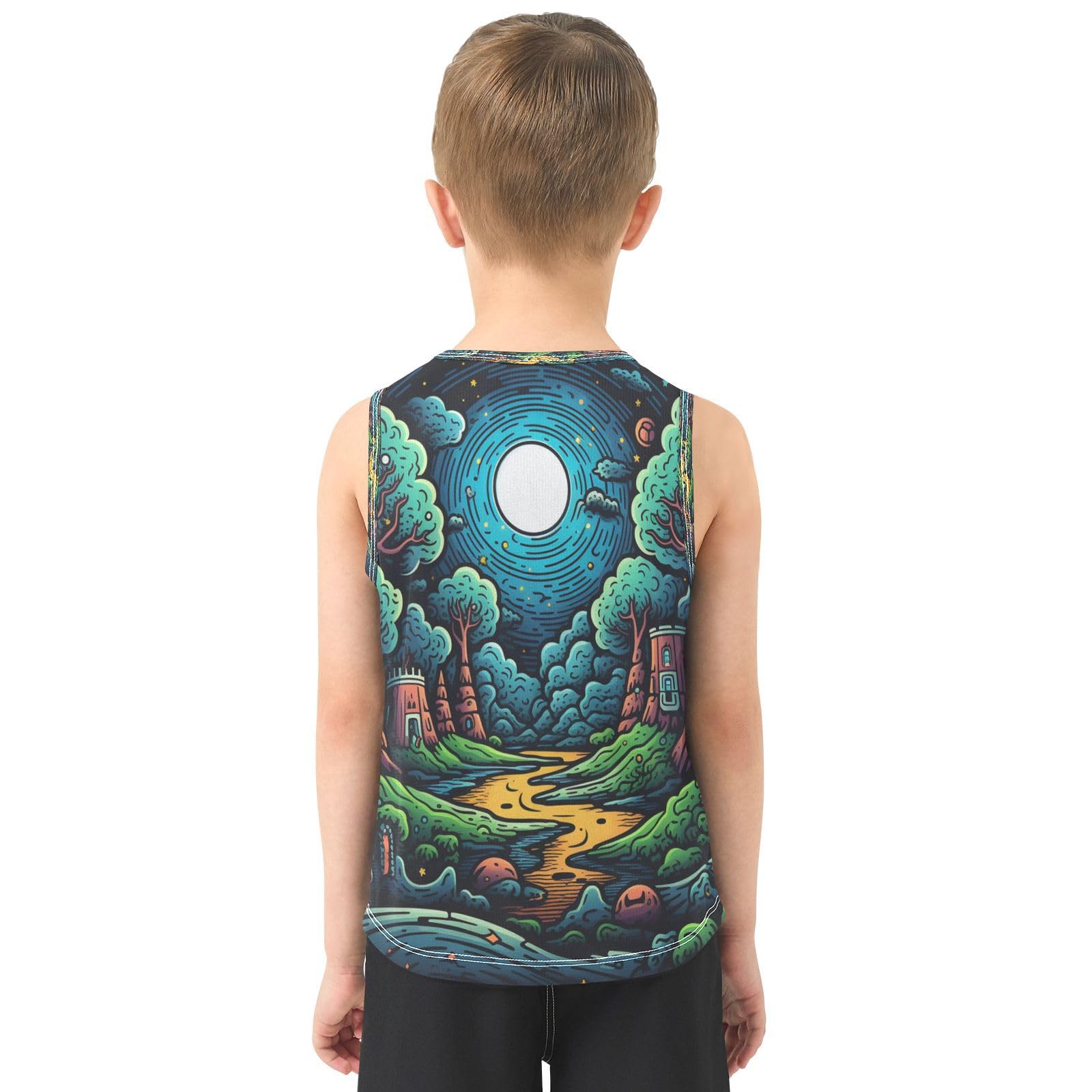 Divertido Bosque Verde De Dibujos Animados Camisetas Sin Mangas Tipo Tank Top para Niños Jóvenes Ideales para Actividades Deportivas