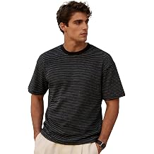 Mens Short Sleeve Oversized Striped T-Shirt, Loose Fit Streetwear Tee Casual Crewneck Tops