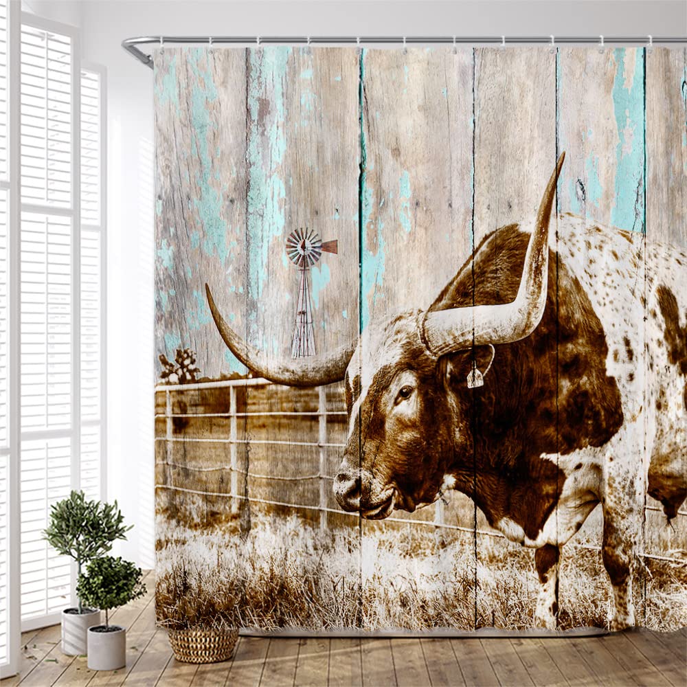 Tenda Doccia Con Mucca Delle Highland E Fiori – 182x182 Cm, Poliestere Impermeabile, Stampa 3D, Con 12 Ganci