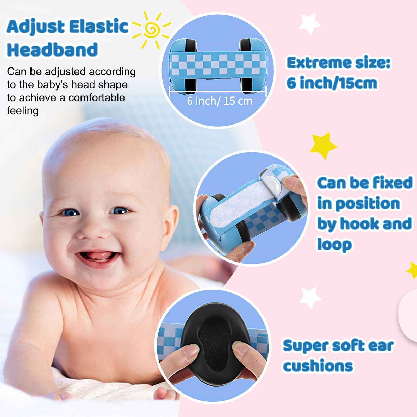 Paraorecchie Neonato, Protezione Dell'udito Regolabile Per Bambini, Insonorizzate Adatte Per Bambini Dai 3 Mesi Ai 2 Anni (Blu)