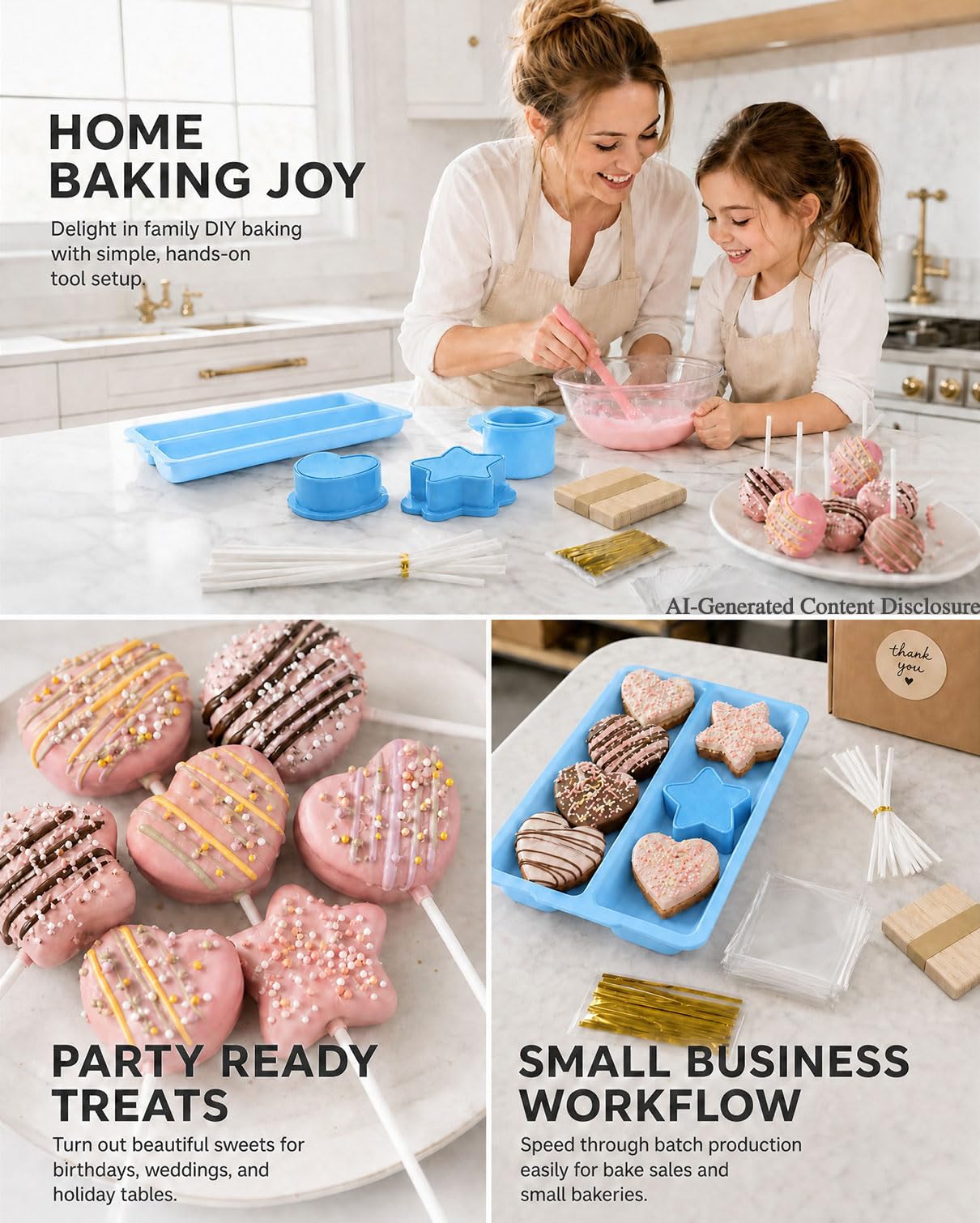 Set di 4 formine per cake pop, forma rotonda ovale a forma di cuore