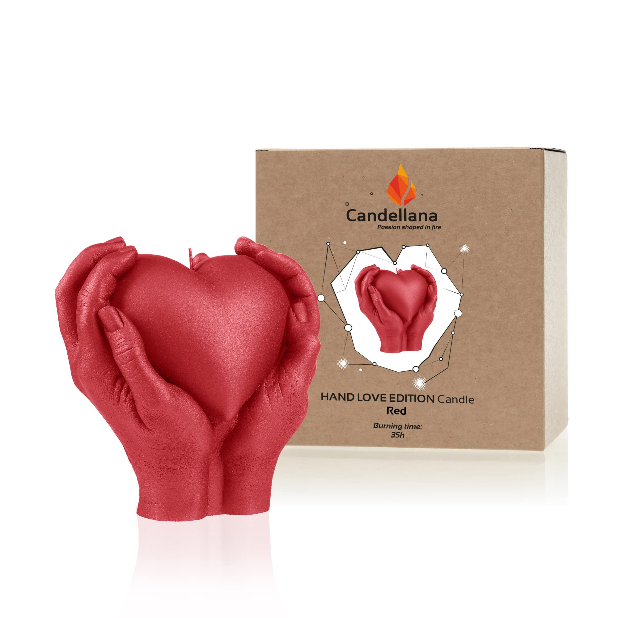 Candellana Bougie Coeur Main 16 cm Rouge 35h Fait Main EU