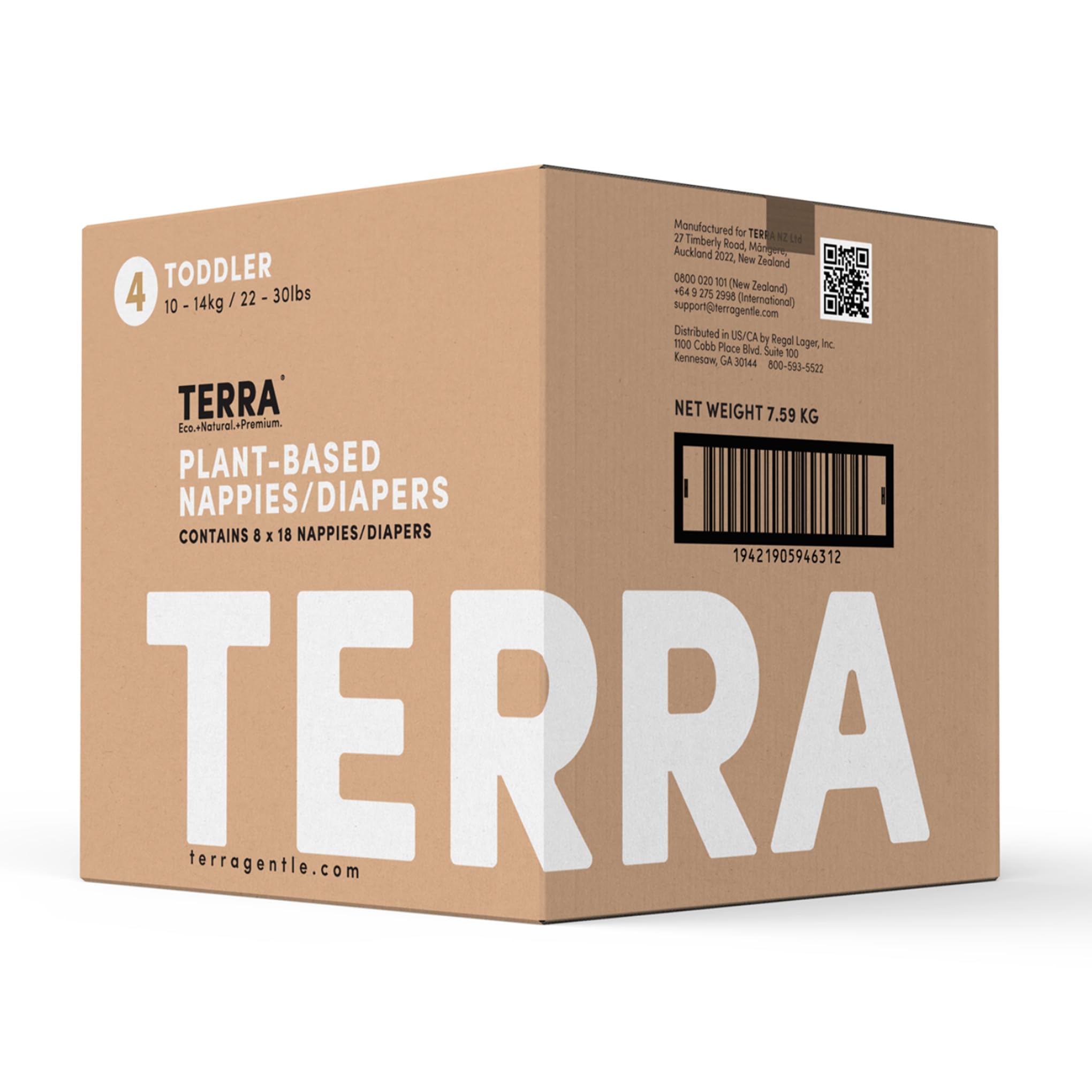 Terra Size 4 Diapers: 85% Plant-Based Diapers, Ultra-Soft & Chemical-Free for Sensitive Skin, Superior Absorbency for Day or Nighttime Diapers, Designed for Toddlers 22-30 Pounds, 144 Count
