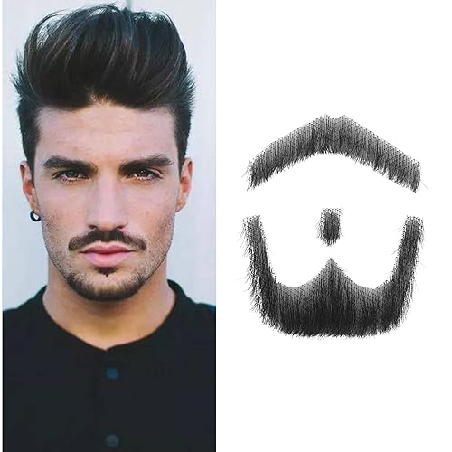 Miniatura 5 de Bigote falso, barba falsa, realista, 100% cabello humano, atado a mano, barba falsa de cabra, encaje invisible para Halloween, maquillaje,