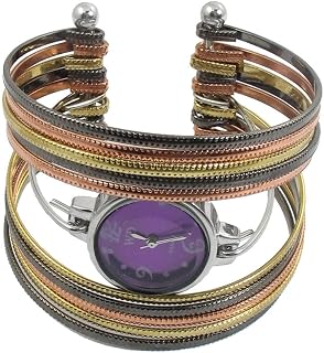 Qtqgoitem Tricolor Multi Strand Cuff Metal Bracelet Wristband Watch for Ladies (Model: 48c 6c3 ec0 d79 29f)