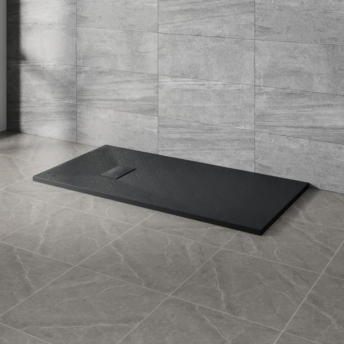 NRG 1300x700mm Black Shower Tray with Flow Waste for Bathroom Enclosures