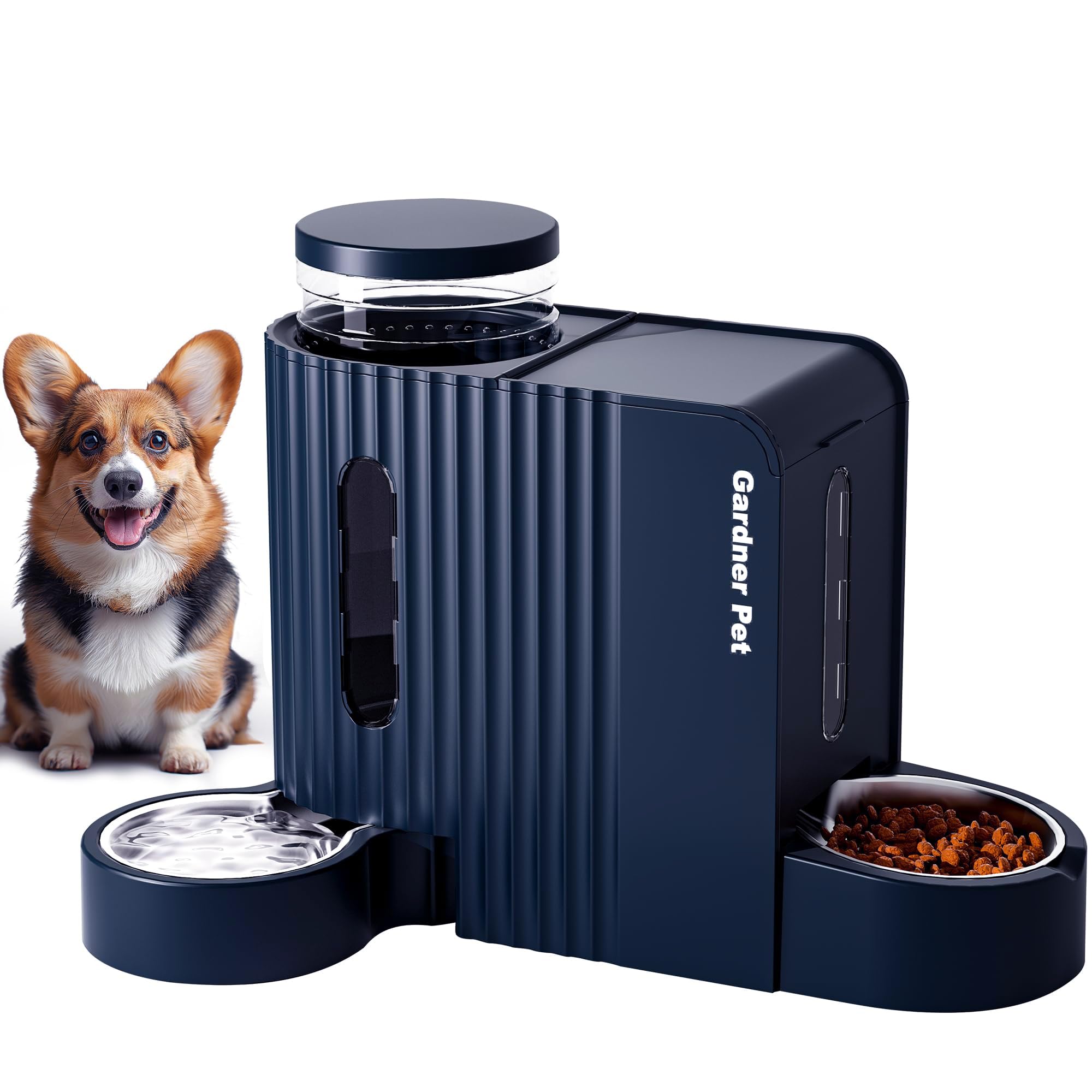 Gardner Pet 2 in 1 Distributore Automatico Cibo e Acqua Gatti (6L*2), Distributore Automatico Cibo Gatti con Ciotola in Acciaio Inox, GravitÀ Dispenser Crocchette Gatto, Senza BPA, Blu Scuro