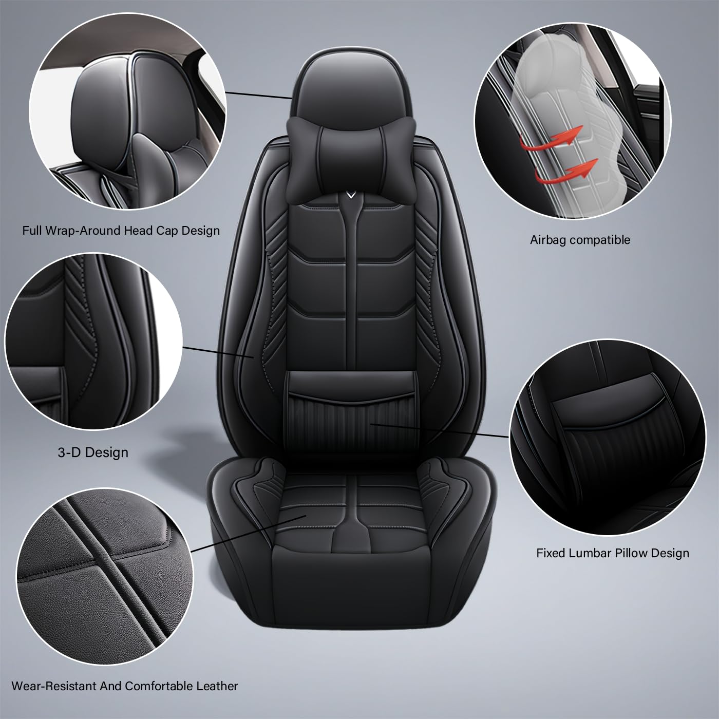 Fundas Asientos Coche para Jeep Wagoneer 2021-2025,Apto para 5 Asientos, Cojín De Asiento De Coche De Piel Sintética,Asiento De Coche Impermeable con Soporte Lumbar Y Reposacabezas