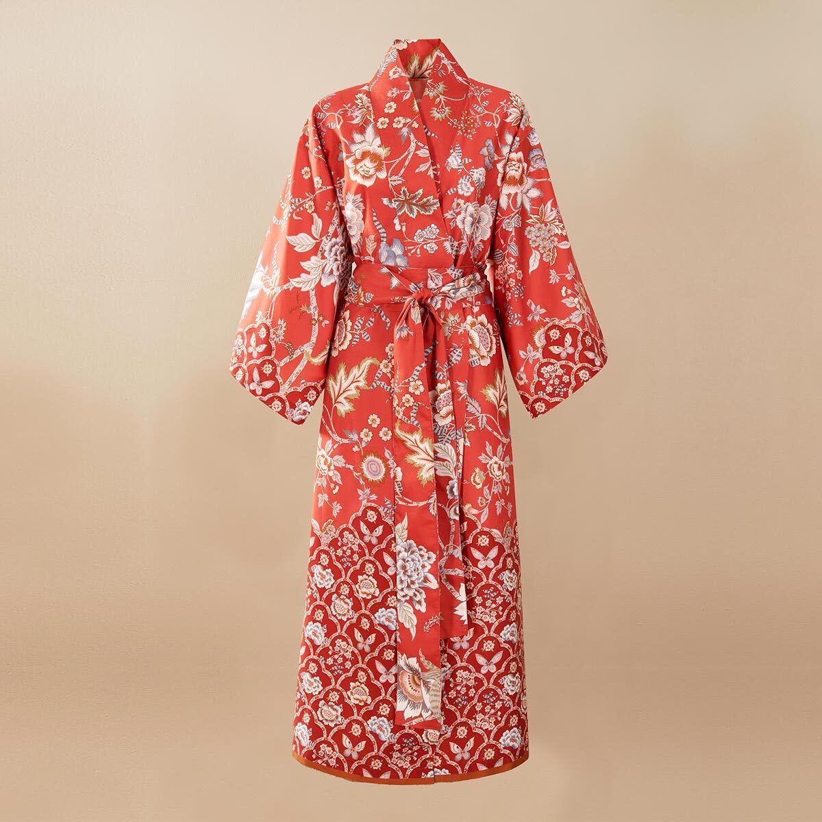 Kimono KIABI Midi Satinato &ndash; Maniche 3/4, Cintura In Vita, Tessuto Lucido, Colore Rosso, Lunghezza Circa 83 Cm