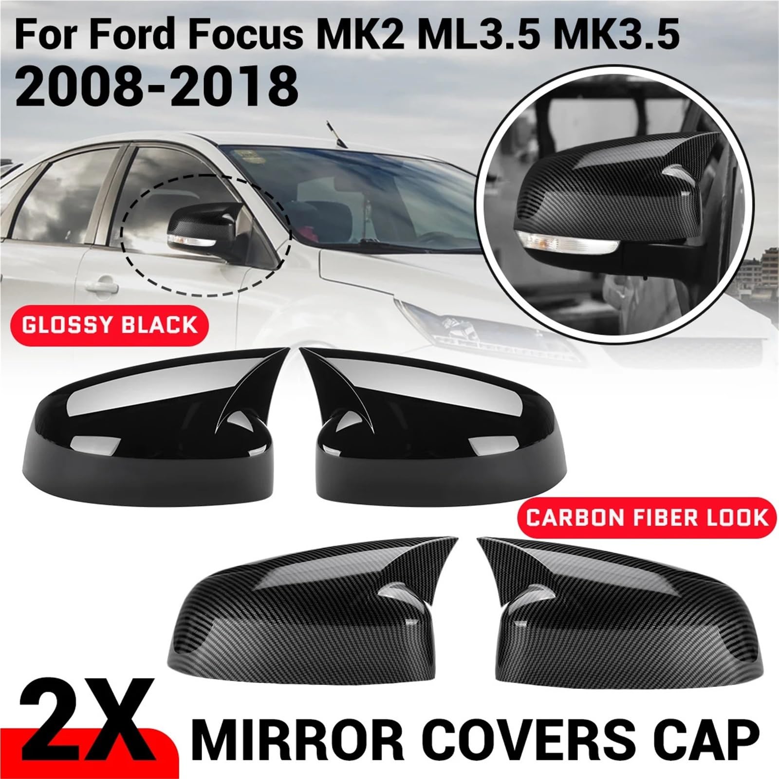 zamiennik do lusterka bocznego Para pasujących do Forda Focusa 2 3 MK2 MK3, nakładki na lusterka boczne, dodatek pasujący do Mondeo MK4 2008-2018.(Carbon Fiber Look)