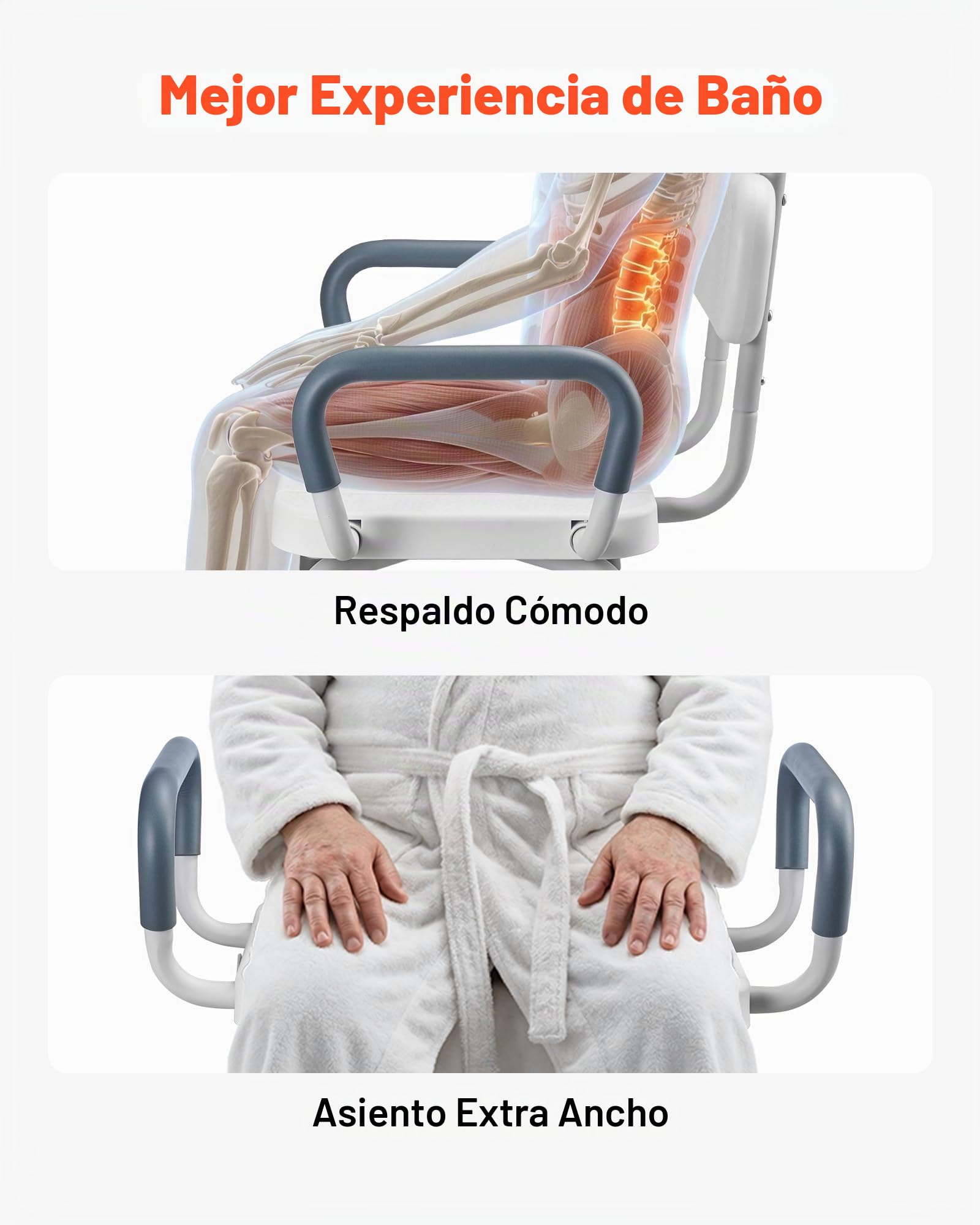 VEVOR Silla de Bañera con Asiento Giratorio, Brazos y Respaldo, Carga de 180 kg, Altura Ajustable de 405 a 530 mm, Asiento de Bañera para Adultos, Personas Mayores, Personas con Discapacidad