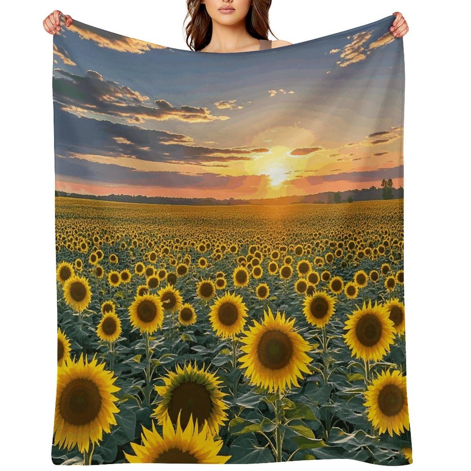 Dreamlike Sunset of A Sunflower Field Throw Blanket for Couch and Bed Super Soft Warm Lightweight Throw Blankets Cozy Fuzzy Flannel Blanket Personalized Decorative Blankets for Sofa Decor 40"x50"