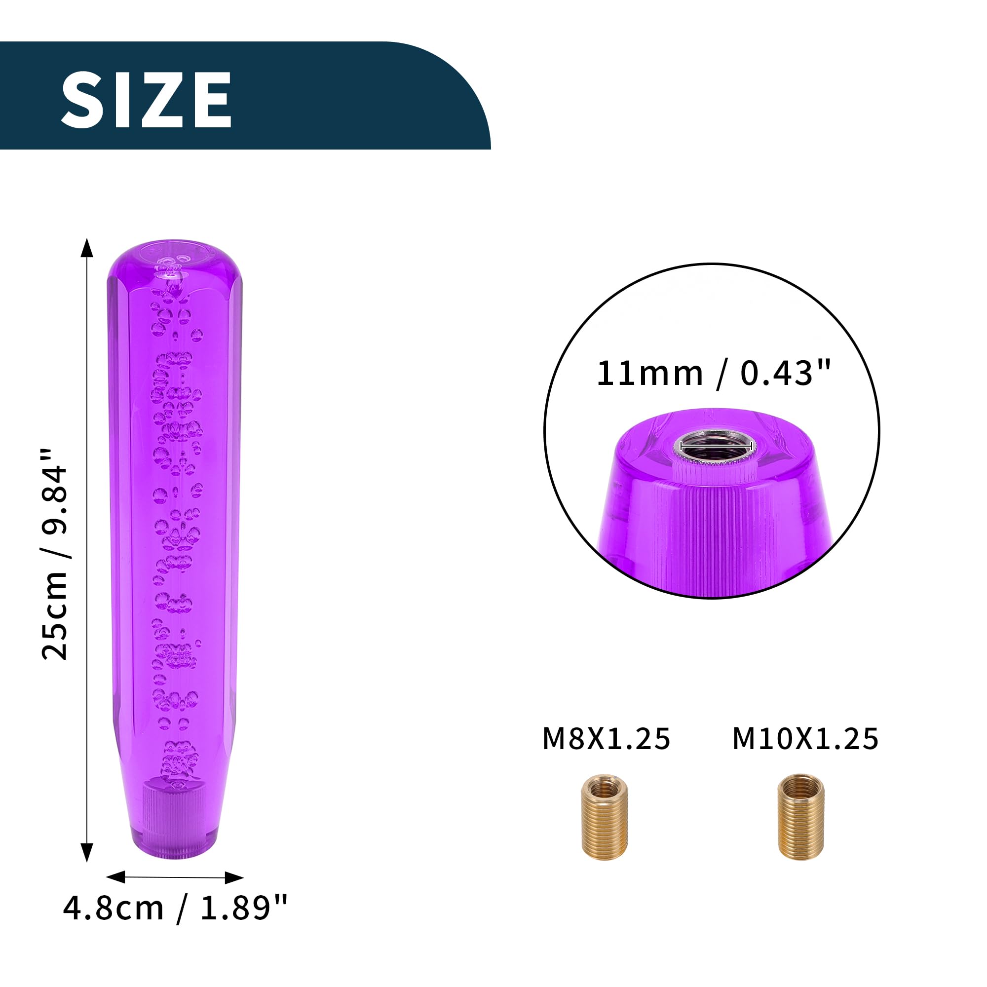 Pomello Del Cambio Auto Ottagonale Universale Viola 1 Set | In Acrilico Dimensioni 25x4.8cm Adattatori M8x1.25/M10x1.25 Per Veicoli Automatici E Manuali 2 Adattatori Inclusi