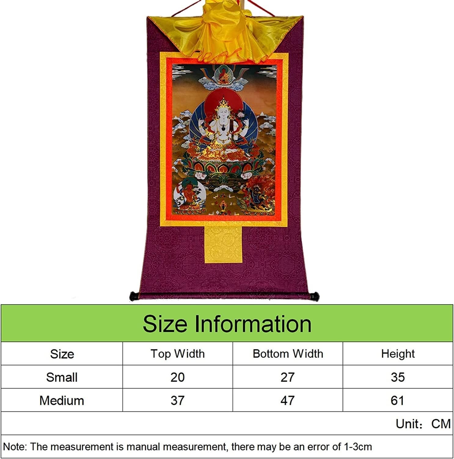 Buddhistischer Thangka-Wandbehang, buddhistisches Thangka-Gemälde, Thangka-Wandbehang Thangka-Gemälde – tibetischer Thangka-Wandteppich, buddhistischer Thangka-Brokat (Farbe: Gold, Größe: S) (Farbe: B