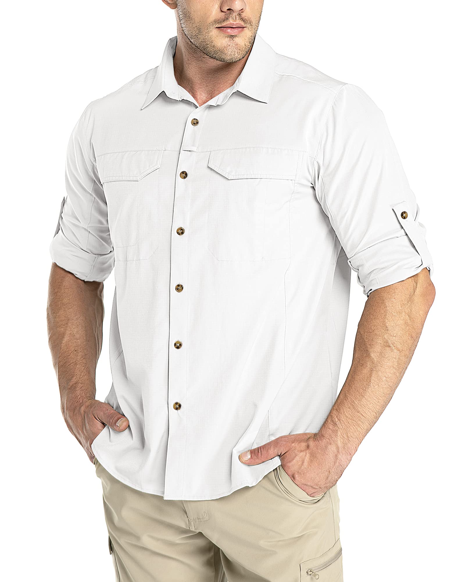 Outdoor Ventures Camicia da uomo per il tempo libero, a maniche lunghe, traspirante, ad asciugatura rapida, da uomo, primavera, estate, protezione UV
