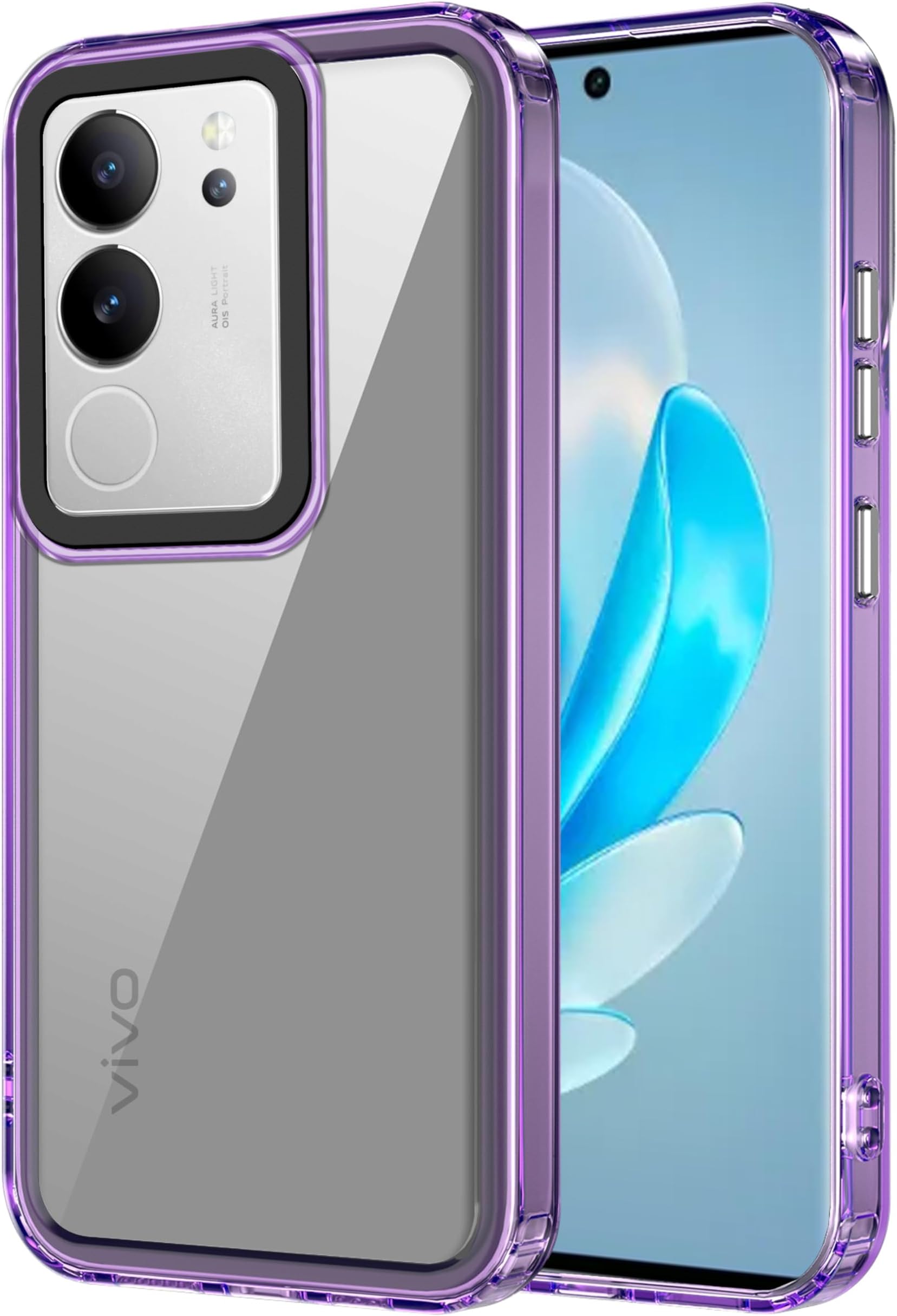 amazon basics Back Case Cover for Vivo V29 5G (TPU + PC_Translucent Purple)