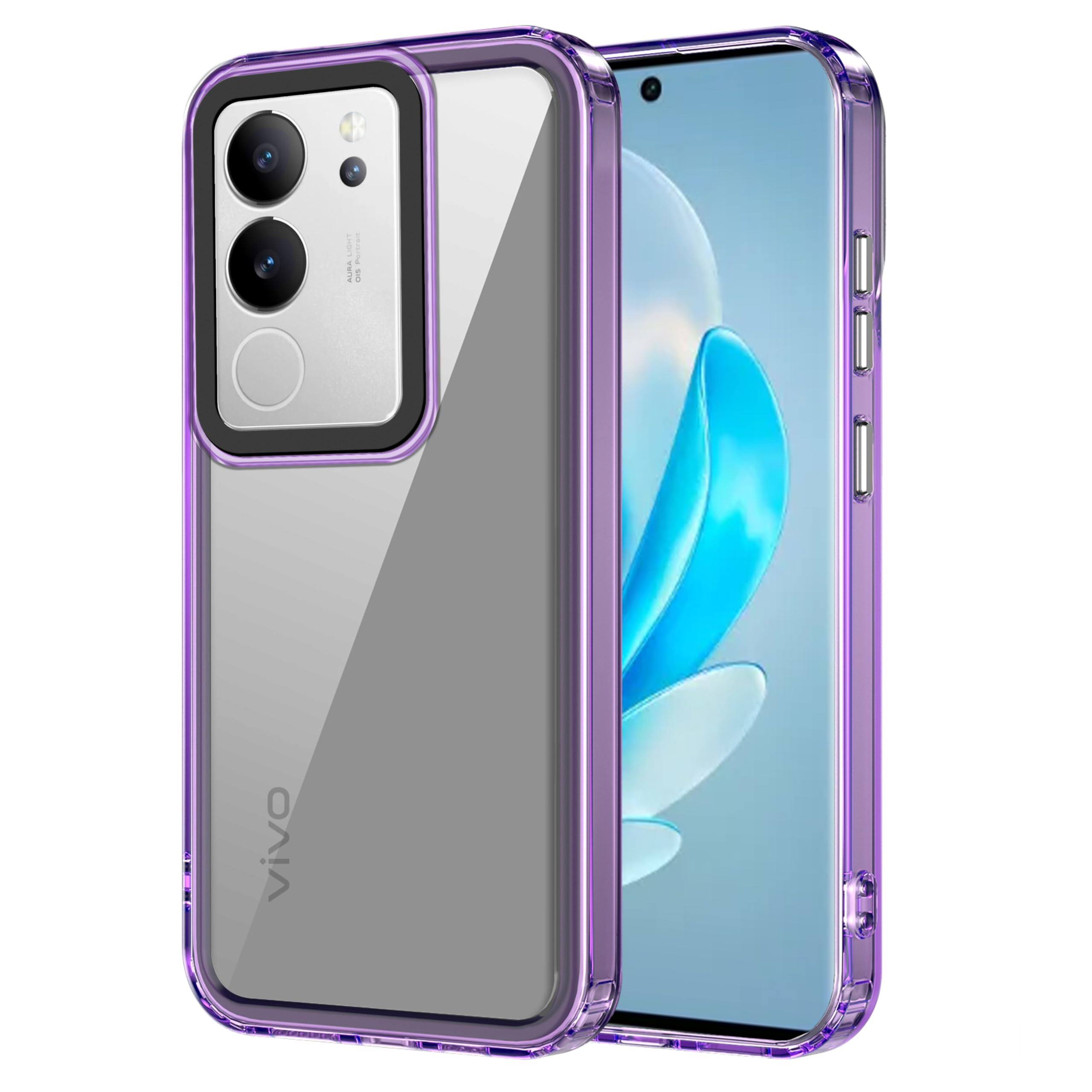 amazon basics Back Case Cover for Vivo V29 5G (TPU + PC_Translucent Purple)